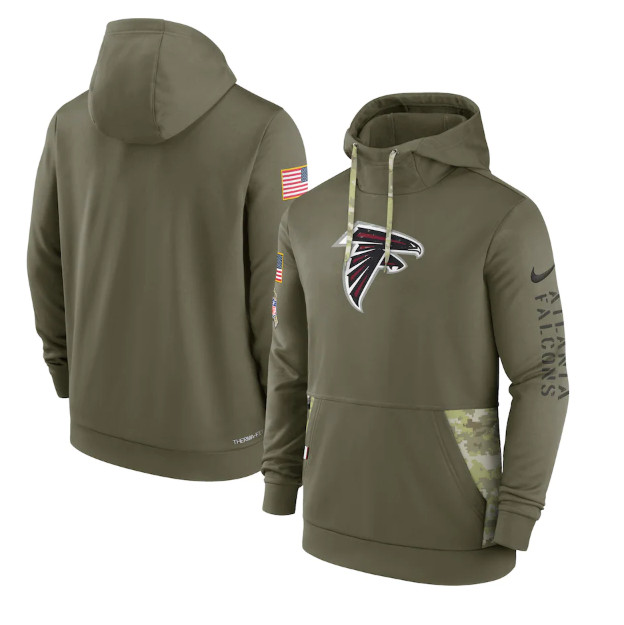 Atlanta Falcons 2022 Olive Salute To Service Therma Performance Pullover Hoodie